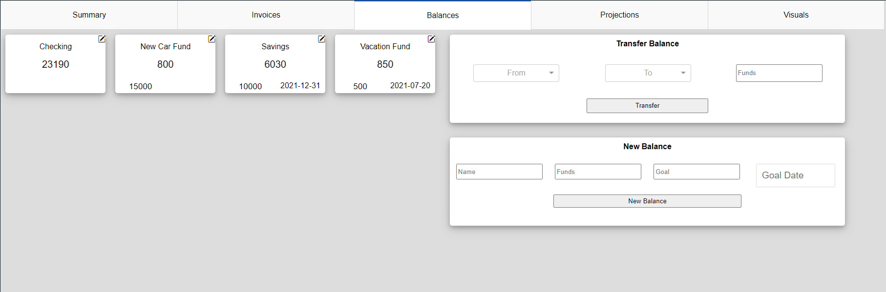 Balance Management Interface