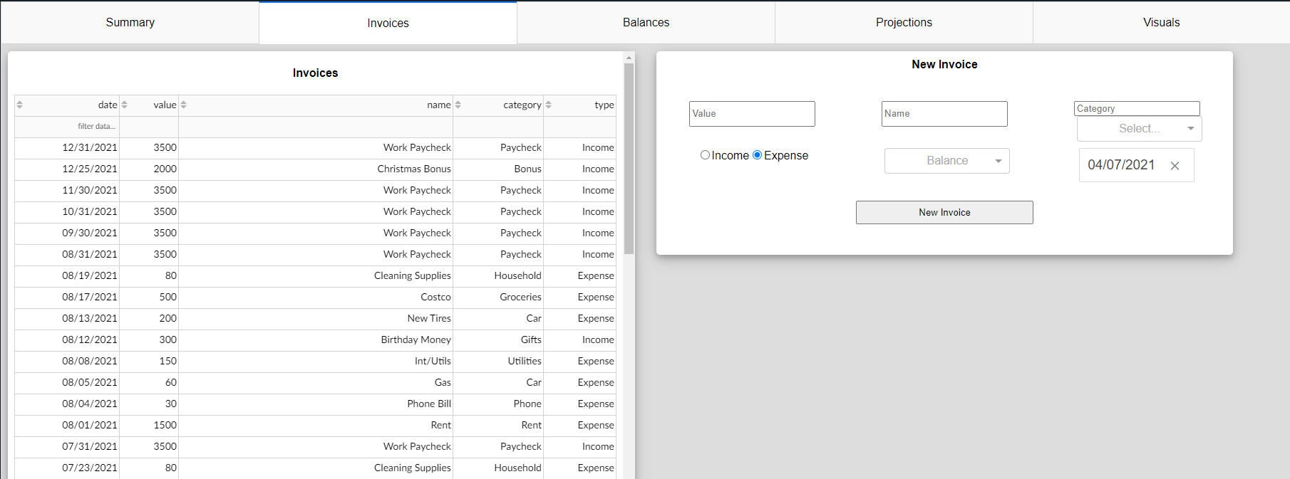Invoice Management Interface